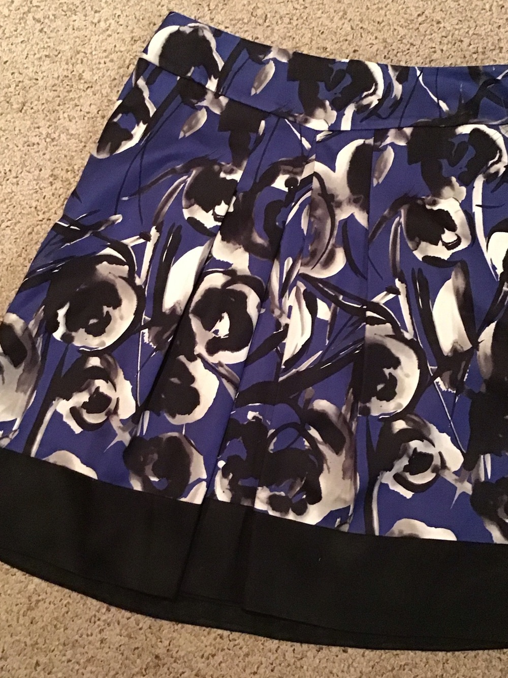 Ann Taylor Blue Floral Circle Skirt with Black Hem